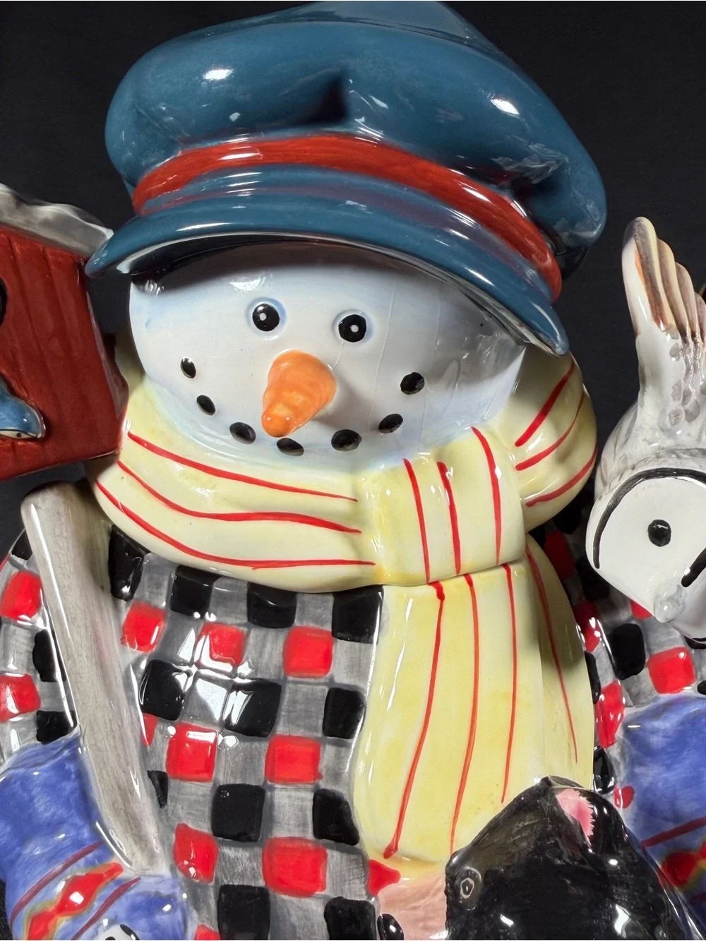 Hand-Painted Ceramic Snowman Cookie Jar Gibson Woodland Friends